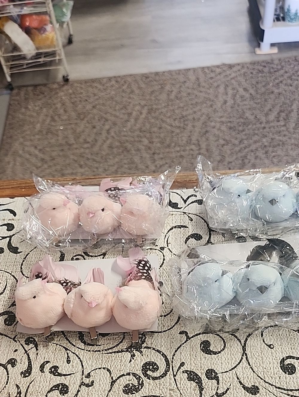 Pastel Plush Bird Decor - Blue and Pink Set